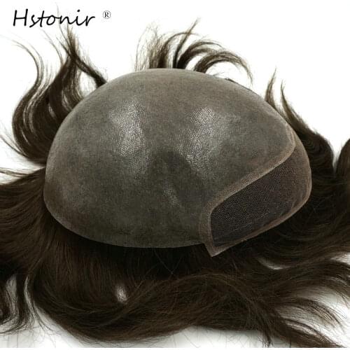 Hstonir Indian Remy Hair Material Mens Toupee Top Closure Hair Replacement System Easy Trichological System H091