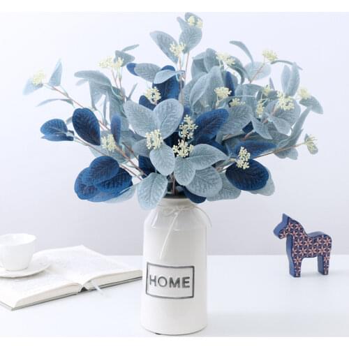Artificial Fake Plants Eucalyptus Leaves Branch With Fruit Wedding Home Flower Arrangement Blue Pink Eucalyptus Modern Decor