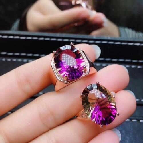 Ametrine Ring Best Anniversary gift For Your Lover Couple Rings Natural Ametrine Lovers Ring 925 sterling silver 12*16mm gem