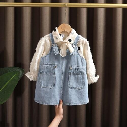 Baby girls Clothes set for spring 1 2 3 4 5 6 years baby birthday girl clothing outfits sets shirt + denim suspender skirt suit