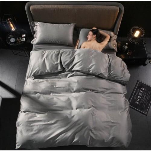 Solid Color Home textile Bedding Set Luxury 4pcs Button Bed Linen Gray Egypt Cotton Hotel Duvet Cover Fitted Sheet King Queen