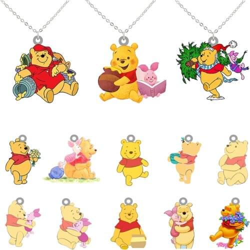 Disney Pooh Play Shape Pendant Creative Design Long Chain Acrylic Necklace Resin Necklace Various Animation Styles