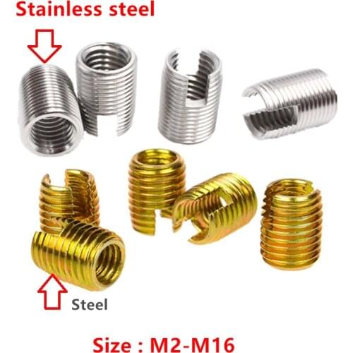 M2 M2.5 M3 M4 M5 M6 M8 M10 Self Tapping Thread Insert Screw Bushing 302 Slotted Type Wire Thread Repair Insert Steel with Zinc