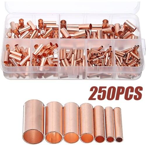 250Pcs Copper Connecting Tube Wire Joint Small Copper GT 1-6mm Cold Pressed Copper Connector Direct Connection Pressure Pipe