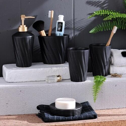 Nordic Minimalist Creative Ceramic Wash Cup Lovers Couple Cups Bathroom Five-piece Wedding Gift Gift Box