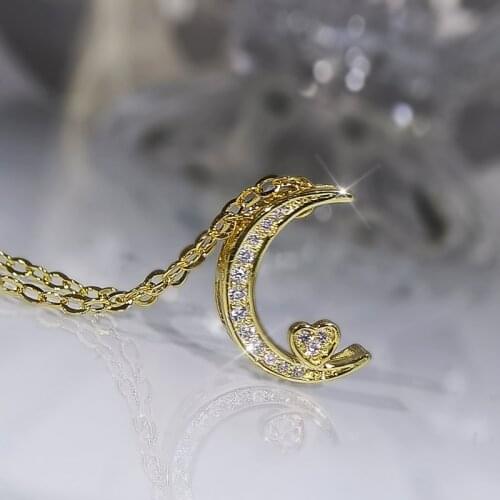Fashion Personality Moon Lady Necklace 18k Gold Womens AAAA Zircon Simple 925 Silver Jewelry Sweater Chain