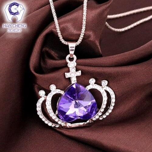 Fashion Hollow Crown Rhinestone Created Crystal Necklaces & Pendants Plated Gold Chain Long Statement Necklace Women Jewelry