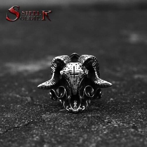 Steel soldier stainless steel goat ring for men punk biker unique animal titanium steel jewelry