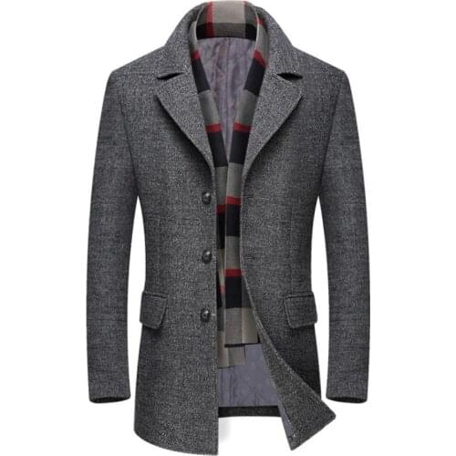 Men Winter Wool Coat Mens New Casual Brand Solid Color Wool Blends Woolen Coat Male Trench Coat Overcoat