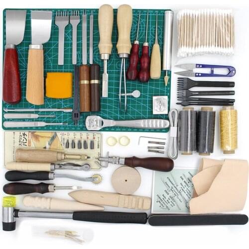 Leather Tool Set Carving Punching Hole Cutting Knife Manual Suture Needle Gas Eyes Burnish Peeling Edge Process for Leather Belt