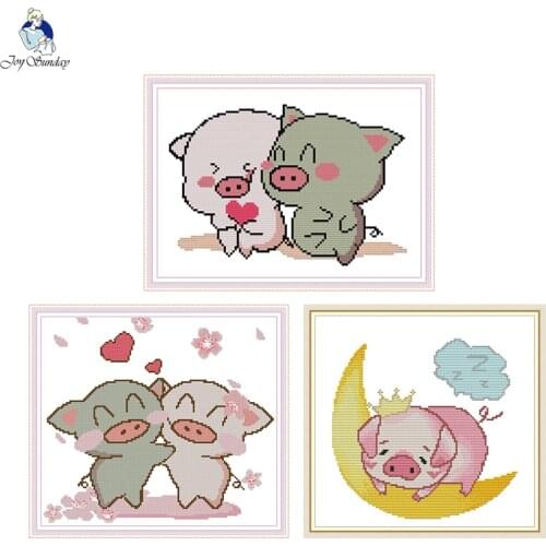 Couple Pig and A Sleeping Piggy Counted Cross Stitch kit Printed Needlework Embroidery DIY Handwork Crafts Fabric 14CT and 11CT