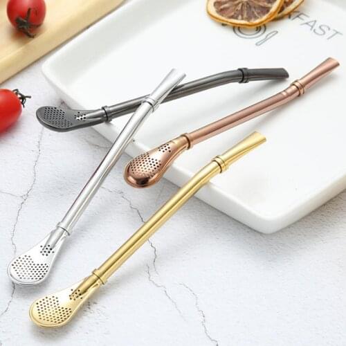 Filter Straw 3 Color Sturdy Stainless Steel Tea Drinking Stirring Spoon Home Kitchen Coffee Spoon Long Handle Bombilla Tableware