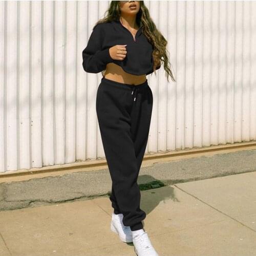 Casual Solid color Two Piece Sweatshirt Suits Long Sleeve Pullover Top & Loose Carrot pants Set
