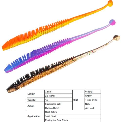 Trout Baits Soft Fishing Lures Worms Shad Floating 75mm 1g Wacky Shaky Texas Trout Silicon Bait Rockfish Fishing Lures