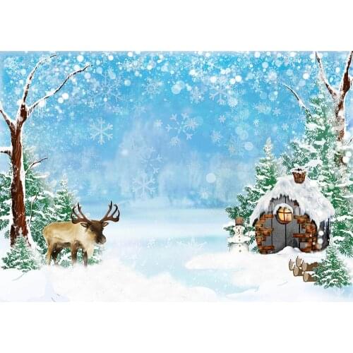 Christmas Photography Backdrop Snowflake Cabin Reindeer Tree Vinyl Cloth Photocall Backgrounds for Baby Children Home Party