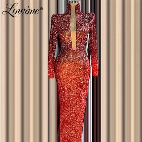 Turkish Islamic Deep V Neck Glitter Red Long Sleeves Middle East Women Evening Gown 2020 New Custom Cheap Formal Party Dress