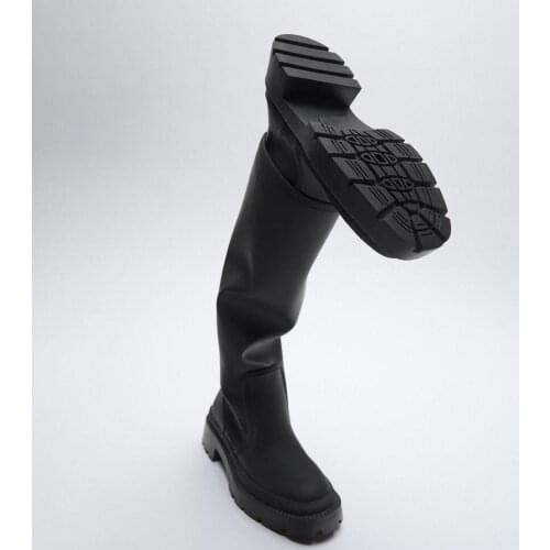 SOUTHLAND 2020 New Womens shoes High Boots black Laminated Flat Boots Winter Popular Long Boots