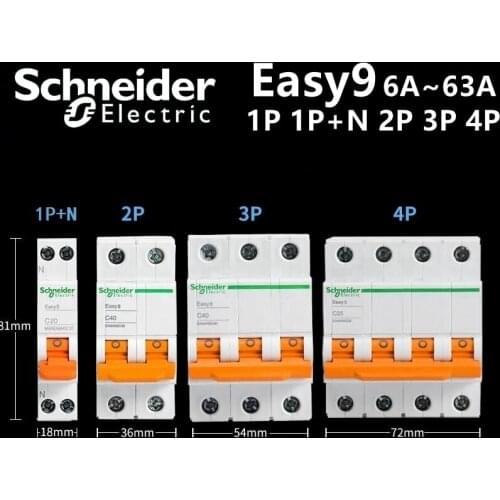 Schneider Circuit breaker Air switch EASY9 C20 1P+N C40 2P 3P C25 4P 6A 10A 16A 20A 25A 32A 40A 50A 63A