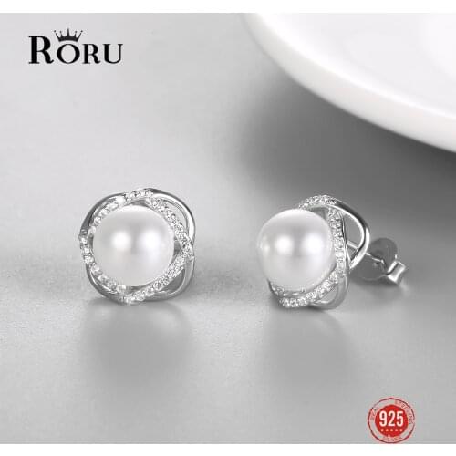 Natural White Pearl Stud Earrings Real 925 Sterling Silver Zircon Temperament Earring for Women Fine Jewelry Gift