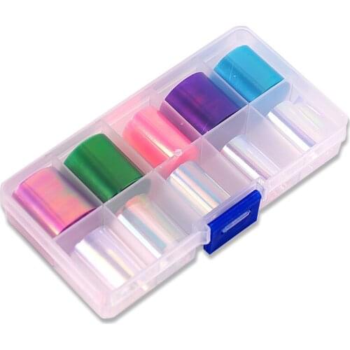 10 Rolls/Box Holographic Nail Foils Set Decals Multi-Patterns Colorful Nail Art Transfer Sticker Manicure DIY Sticker Decoration