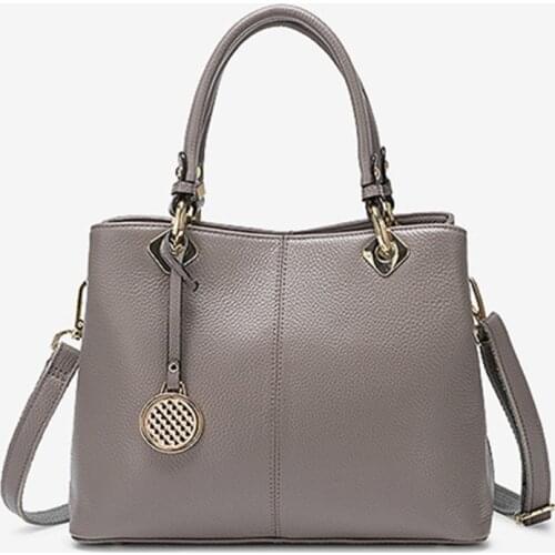 Luxury Fashion Boston Bag Women Tote Handbag 100% Genuine Leather Elegant Lady Shoulder Crossbody Bags High Quality Black Grey