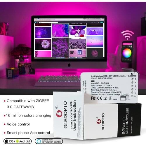 Gledopto Zigbee Smart Home LED Strip Controller RGBCCT/RGBW Compatible With Tuya SmartThings APP Alexa Echo Plus Voice Control