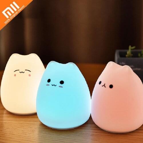 Xiaomi LED Night Lamp Touch Sensor Cat Silicone Animal Light Colorful Child Holiday Gift Sleeping Bedroom Desktop Decor Lamp