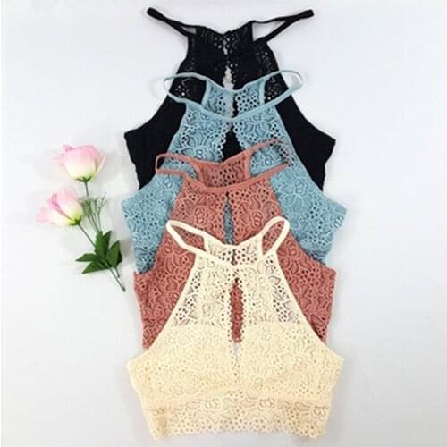 Women Ladies Sexy Padded Lace Crop Tops Lace Camisoles Women Vest Leisure Breathable Intimates Padded Caimsole Top Solid Spandex