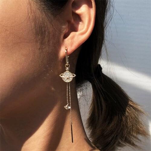 2021 New Korean Crystal Trendy Exquisite Star Asymmetry Long Tassel Dangle Earrings For Women Crystal Pendant Jewelry