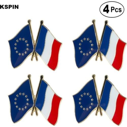 EU & France Friendship Flag Pin Lapel Pin Badge Brooch Icons 4pcs