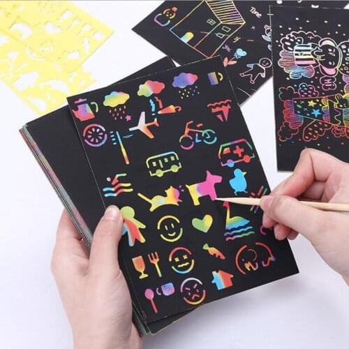 10Pcs 32K Baby Toys DIY Art Scratch Painting Paper With Stick For Kids Drawing Baby Educational Toys Child Christmas Gifts