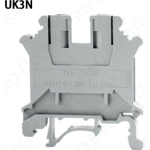 10Pcs Rail Terminal Block Universal Conductor UK-3N Screw Connection Electrical Wiring Terminal Strip Block Connector UK3N