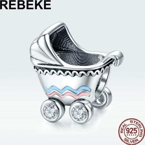 100% 925 sterling silver baby carriage charm jewelry zircon bead fit original Pandora bracelet pendant woman gift making jewelry