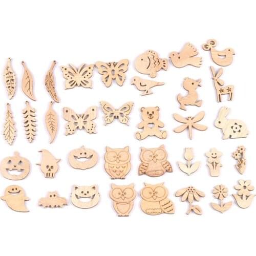 25Pcs Vintage Flowers/owls/leaves DIY Wooden Ornaments Scrapbook Craft Unfinished Natural Wood Slices For Home Decor m2731