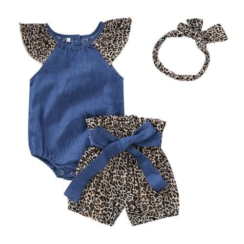 Casual Clothes Newborn Kids Baby Girl Leopard Romper Pants Headband 3PCS Outfits Baby Clothes