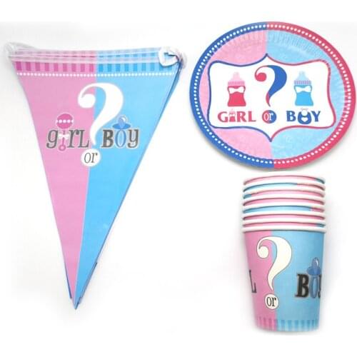 50pcs/lot Happy Baby Shower Events Party Boy or Girl Banner Cups Plates Kids Favors Decorate Dishes Glass Birthday Tableware Set