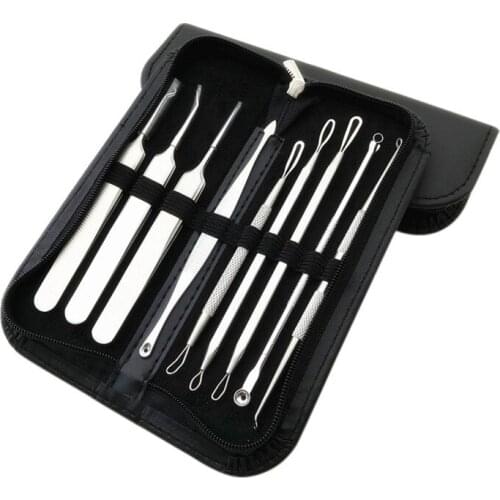9 Pcs Blackhead Extractor Tool Kit Pimple Popper Spot Remover Extractor Stainless Steel Skin Care Tool