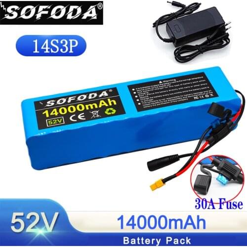 14S3P 18650 Lithium Battery Pack 1000W Electric Bicycle Battery Built in 20A BMS and Fuse 52V 14Ah Battery with XT60 2A Charger