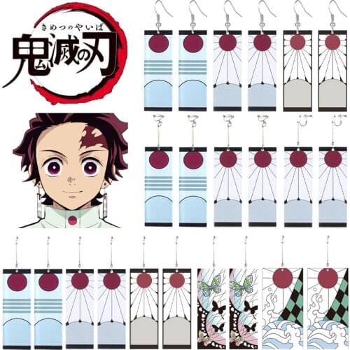 Anime Acrylic Drop Earrings Demon Slayer Kimetsu no Yaiba Blade of Ghost Earings For Women Men Cosplay Jewelry Accessories Gift