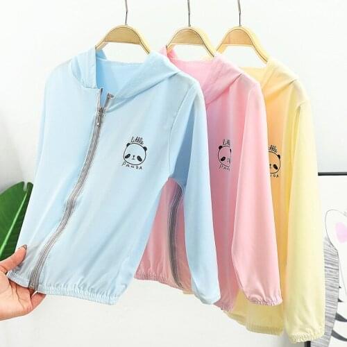 Childrens ice silk hooded sun protection clothing summer and autumn boys and girls travel thin coat beach UV protection coat