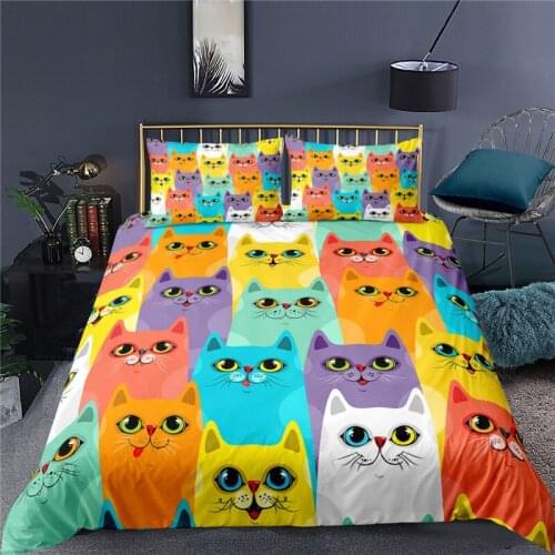 Home Living Luxury 3D Cat Bedding Set Comfortable Duvet Cover Set Pillowcase Kids Bedding Set Queen and King EU/US/AU/UK Size