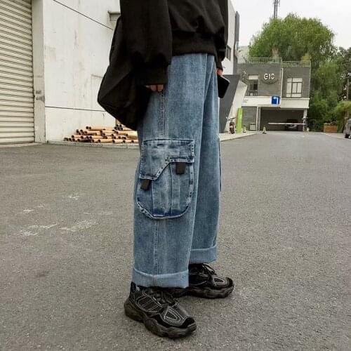 Workwear Denim jeans mens spring and summer brand new Korean students loose straight-leg pants casual all-match harem trousers