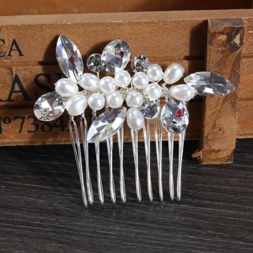 Leaf Crystal Hair Comb Peals Rhinestone noiva Bridal Hairpins Tiara Crown Wedding Hair Accessories Headband Jewelry Headwear SL