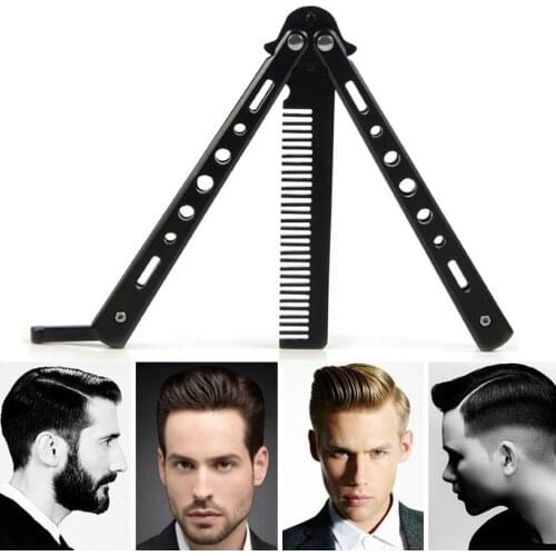 Butterfly Comb Stainless Steel Folding Practice Training Knife Combs Hairdressing Beard Moustache Brushes Hair Styling Tools