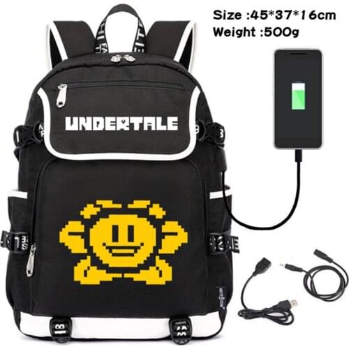 Game Undertale Canvas Packsack Sans Travel Toriel Boys Girls Teenagers USB Charging Laptop Bag Zipper Schoolbag Cartoon Backpack