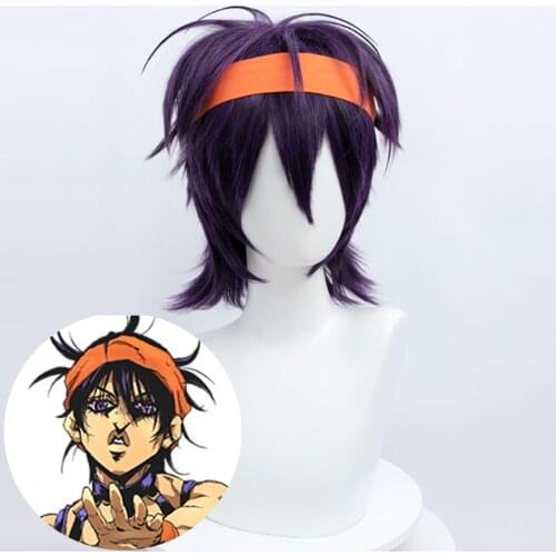 HSIU Brand JOJO Bizarre Adventure Cosplay wig Ghirga Narancia cosplay Black purple short hair synthetic wig