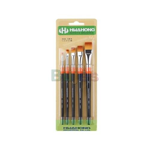 Hwahong Artist Design Painting Paint Brushes Flat Flat Brush 948 Series,Synthetic Fiber,5 Pieces Detail Brush Set,Size 1 to 5