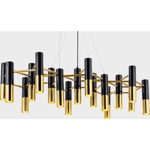Classical metal aluminum LED lamp multi-tube light gold round tube chandelier 19/22 heads For Living room bedroom PA0109