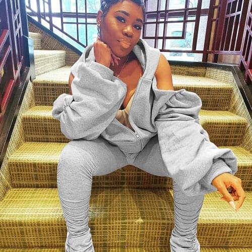 Backless Off Shoulder Two Piece Set Tracksuit Women Fall Clothes Hoodies Jacket Stacked Pants Streetwear Hip Hop 2 Piece Outfits