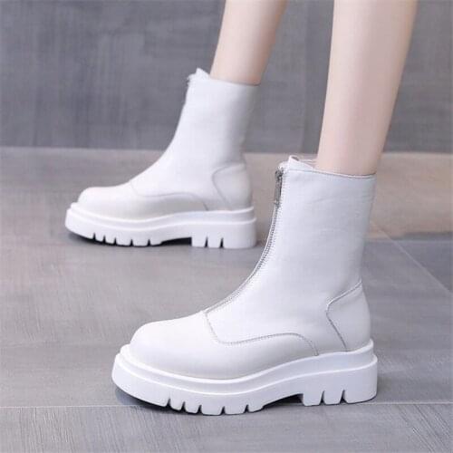 Leather Martin boots womens British style autumn / winter 2020 new Chelsea boots thick bottom front zipper sleeve short boots